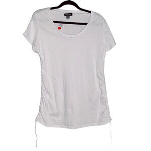 Women's Plus Size 3x White V Neck Tee T-Shirt‎ Rouching On Sides Tight Fit New